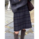 高个子及膝裙秋冬显瘦遮肚格纹毛呢半裙胖mm梨型身材a字短裙中裙