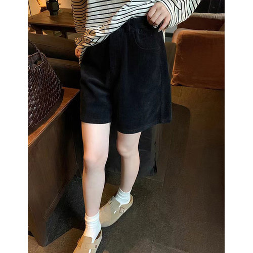 灯芯绒五分裤女宽松显瘦秋冬咖色