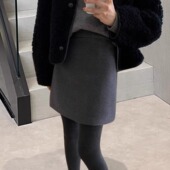 灰色毛呢半身裙女2025秋冬遮肚高腰显瘦A字短裙百搭包臀裙厚款 黑