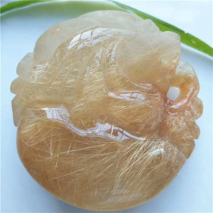天然金发晶貔貅吊坠圆牌黄发丝水晶天禄吉祥兽宝石汽车包包挂件