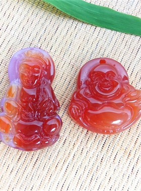 吊坠天然红玛瑙平安观音佛公情侣