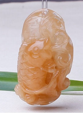 天然黄兔毛水晶鲤鱼如意吊坠