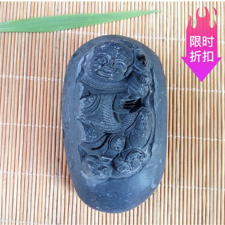 真品天然黑砭石招财童子手把件原石雕刻好运财源手气生意兴隆把玩