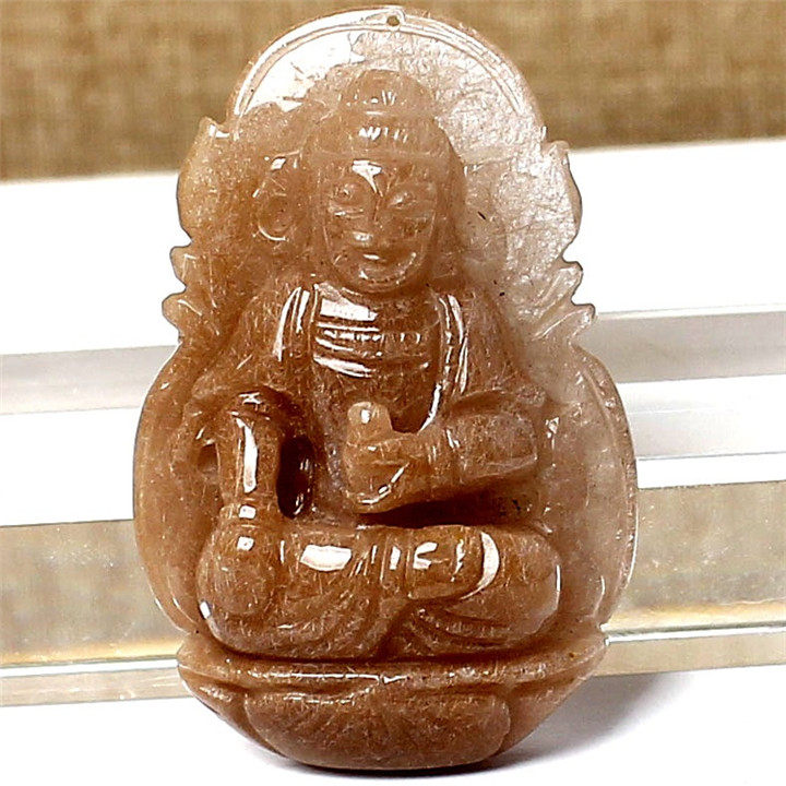 珍藏品天然发晶平安观音吊坠发丝水晶宝瓶子菩萨男女项链挂坠46MM