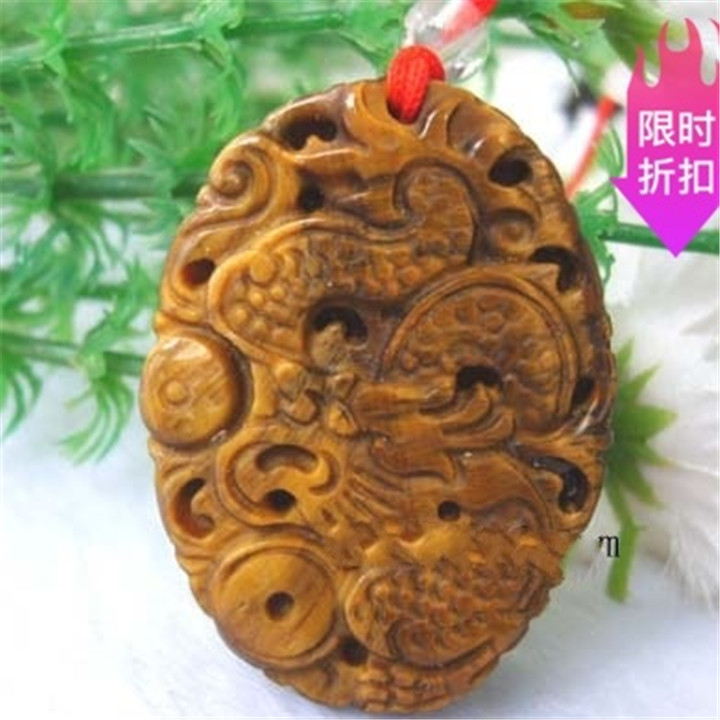 天然黄虎眼石龙牌生肖吊坠