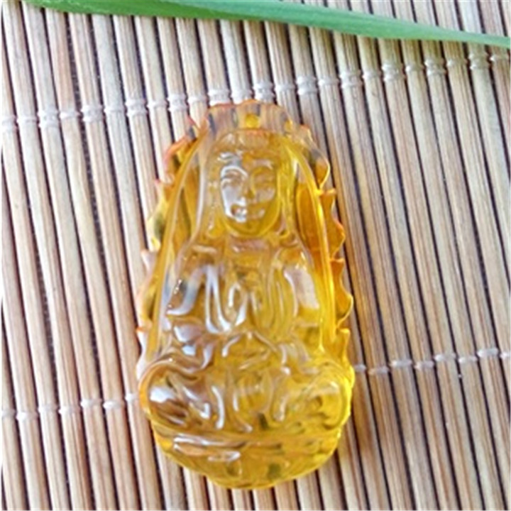 珍藏版原矿天然金珀观音吊坠黄琥珀菩萨挂坠男女款送朋友送家人