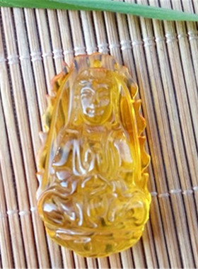 天然观音吊坠金珀黄琥珀菩萨挂坠