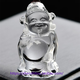 天然白水晶财神爷吊坠原石雕刻富甲一方男女送礼平安吉祥项链挂件