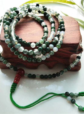 216颗天然水草玛瑙多圈佛珠手链