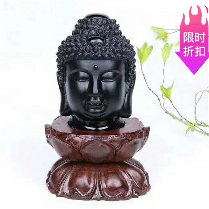 热卖天然黑曜石释迦摩尼佛头像摆件如来佛祖办公书桌16CM重1.9KG