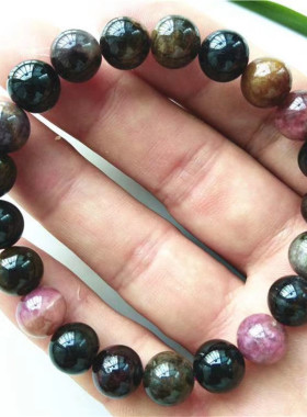 宝石红黄黑绿天然碧玺手链圆珠