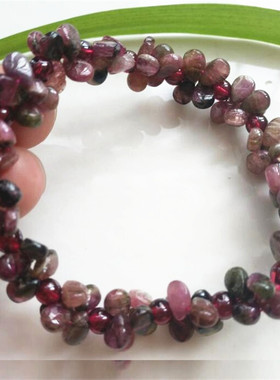 彩宝碧玺流星雨多颜色戒面花手链