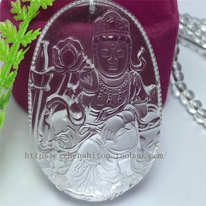 天然白水晶莲花观音吊坠手拿平安瓶菩萨挂件家人吉祥男女贴身饰品