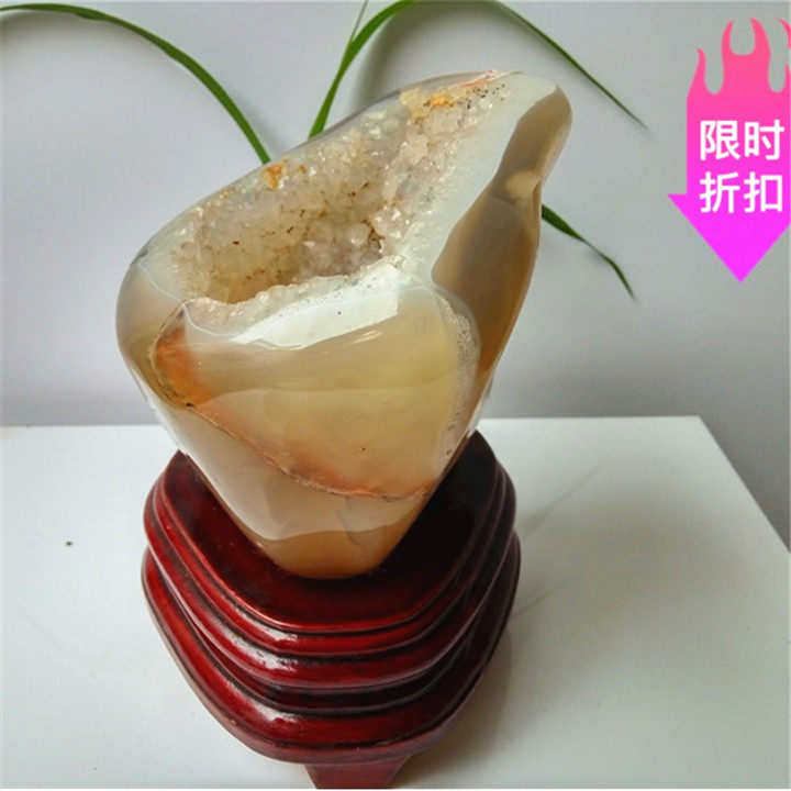 天然玛瑙笔筒原石矿物新款内含水晶共生聚宝盆插比办公书桌1.2KG