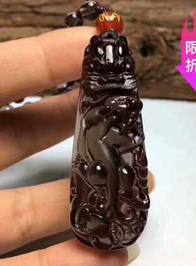 黑曜石望子成龙吊坠龙头貔貅挂件