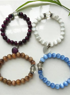 加坠猫眼石送女朋友心形手链