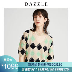 DAZZLE地素 2019秋装新款简约时尚图案中袖毛针织衫女2G3E3061J