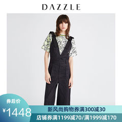 DAZZLE地素 2019夏装新款亚麻深v领无袖条纹连体裤女2G2P6092T