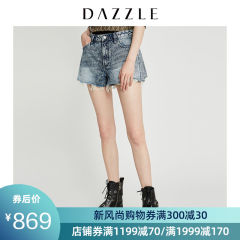 DAZZLE地素 2019秋装新款时尚A字型水洗牛仔毛边短裤女2G3R1061S