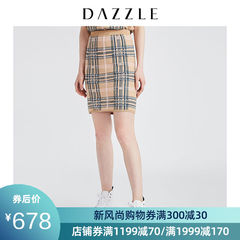 DAZZLE地素 2019夏装新款松紧合体休闲格纹针织半身裙女2G2E7081L