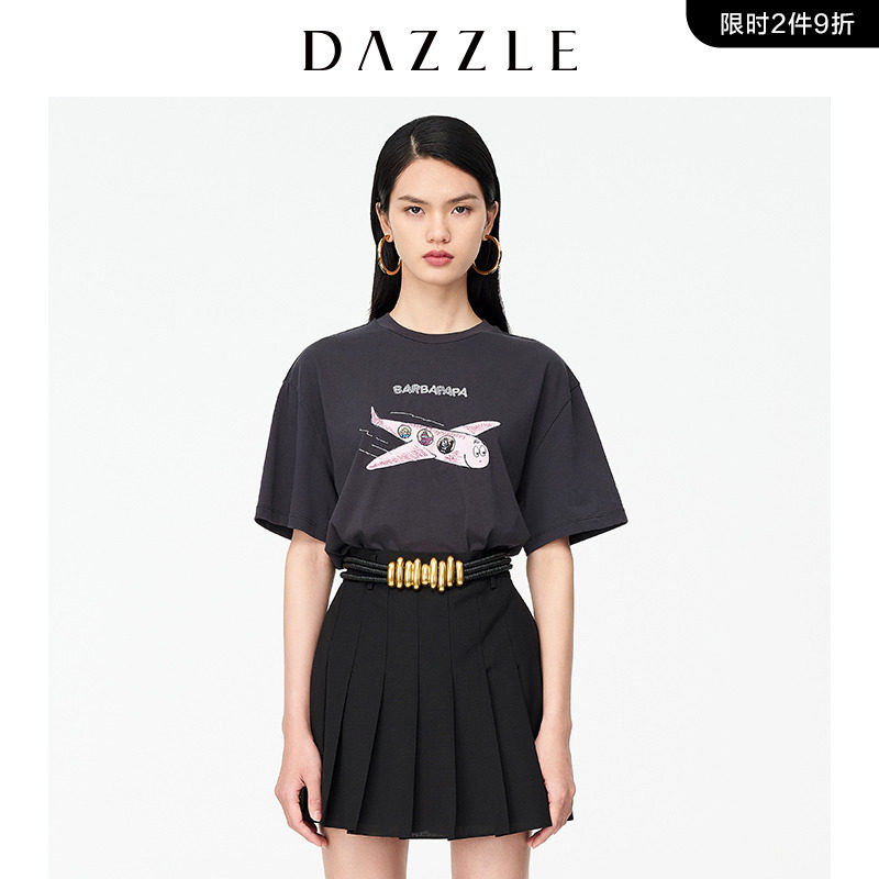 dazzle地素 夏季黑色校园风JK裙裤百褶裤子短裤2D2Q1791A