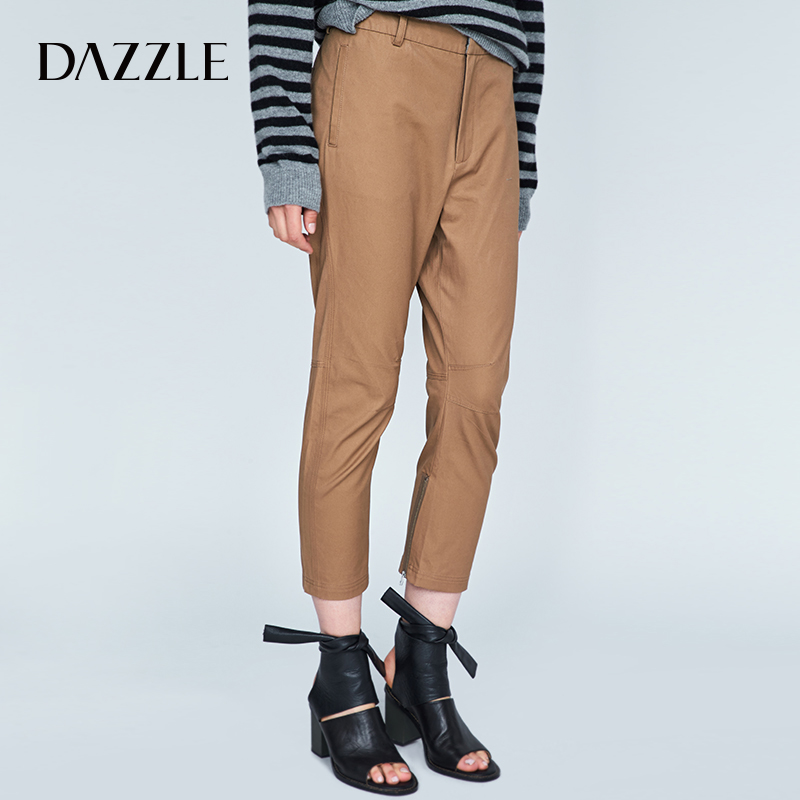 DAZZLE地素 新款 休闲实穿简约拉链开叉直筒长裤 2M3Q46147