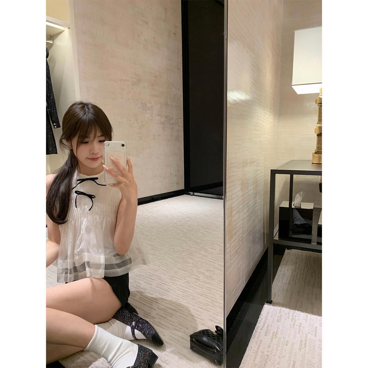 DUCHUNZI真丝蝴蝶结上衣