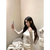 DUCHUNZI 日系雪兔木耳边新澳纱线全羊毛基础线外穿打底长袖 针织