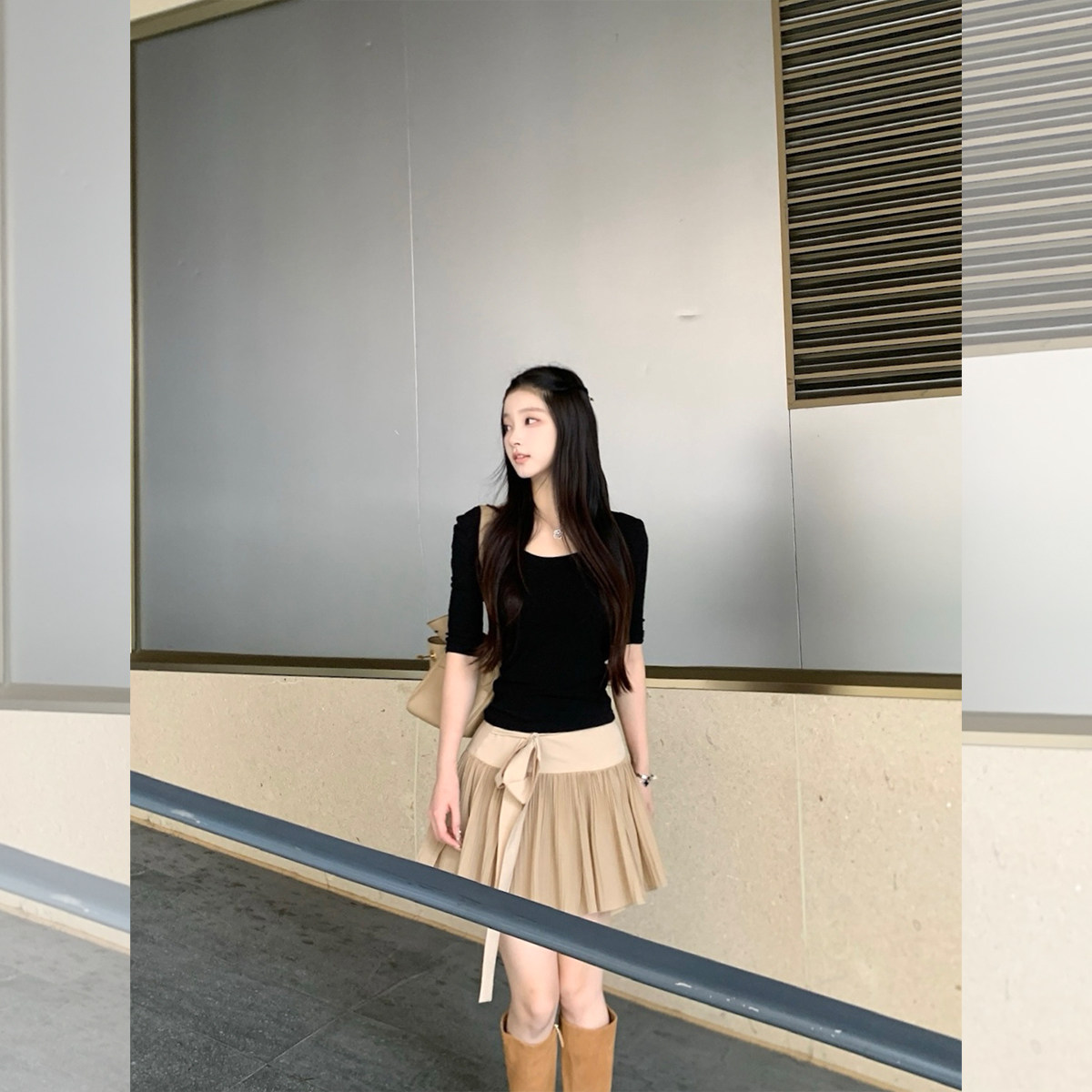 DUCHUNZI 早秋大u领 舒适线打底中袖百搭弹力显瘦上衣内搭女