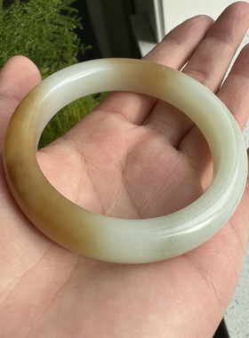 新疆和田玉且末糖白带翠三色手镯泥鳅背