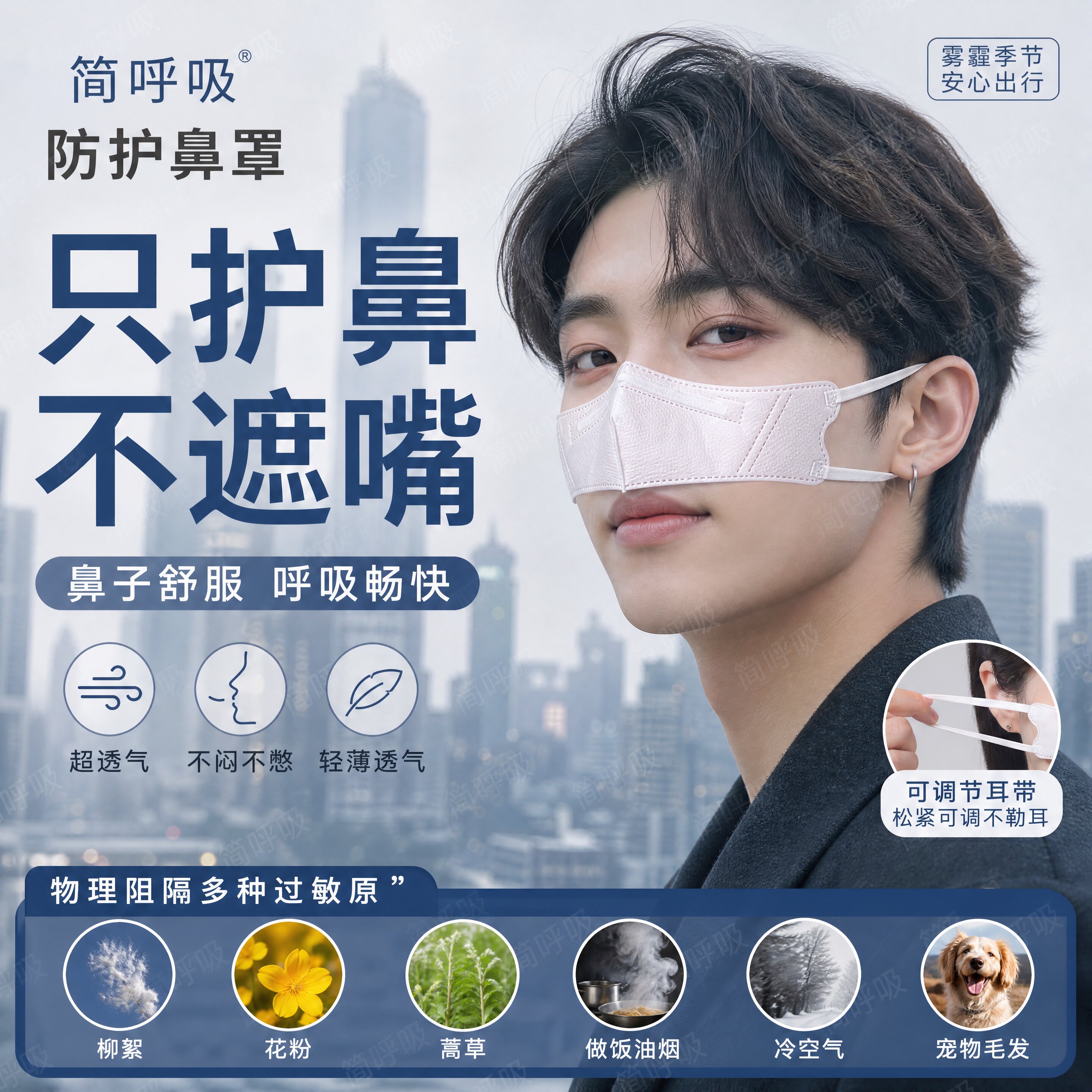 简呼吸雾霾防护鼻罩成人超透气一次性可调节户外防敏感口罩男女
