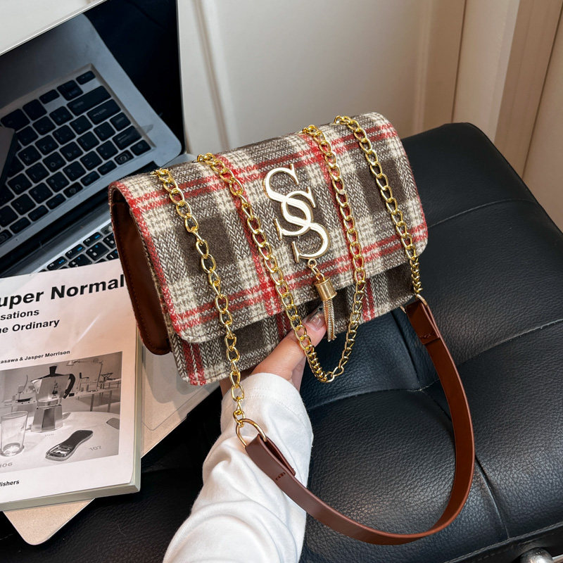 2025秋冬新款潮韩版小香风百搭撞色格子毛呢包链条单肩斜挎包女包,箱包皮具/热销女包/男包,小方包,淘宝优惠券,粉丝福利购,淘宝优惠卷