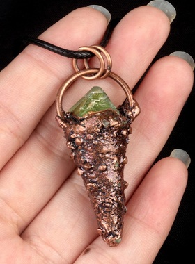 【茜茜珠饰】天然紫水晶复古冰激凌吊坠萤石黄水晶古铜项链 四色