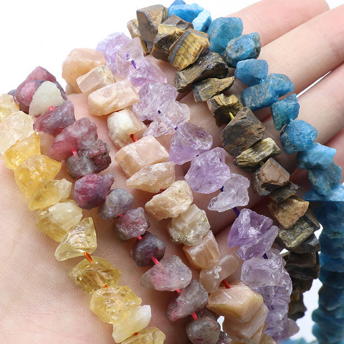 【茜茜珠饰】中孔小号原石水晶玛瑙毛矿不规则串珠diy项链 23色