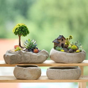 特价 小鸟多肉花盆大口径拼盘手工捏花粗陶花盆家居摆件肉肉盆 包邮