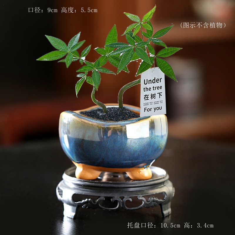 波浪带脚窑变花盆陶瓷家用阳台陶土粗陶花盘中小陶盆清仓工厂直销