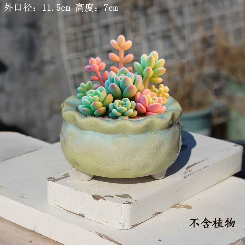 冰裂波浪口盆陶瓷粗陶透气粉色