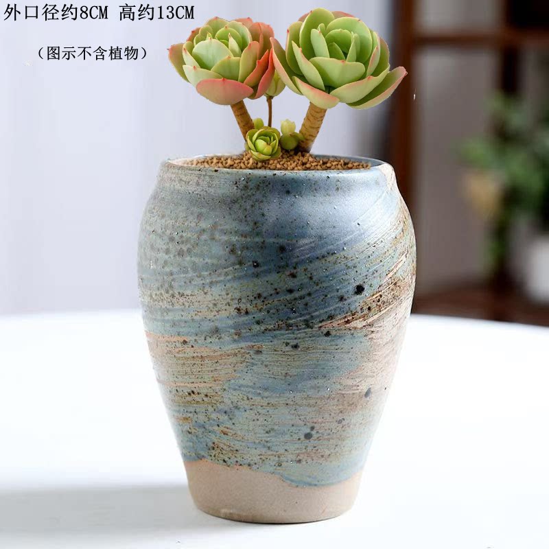 窑变老桩完美单品多肉花盆手工彩绘简约个性古典复古工艺品陶瓷