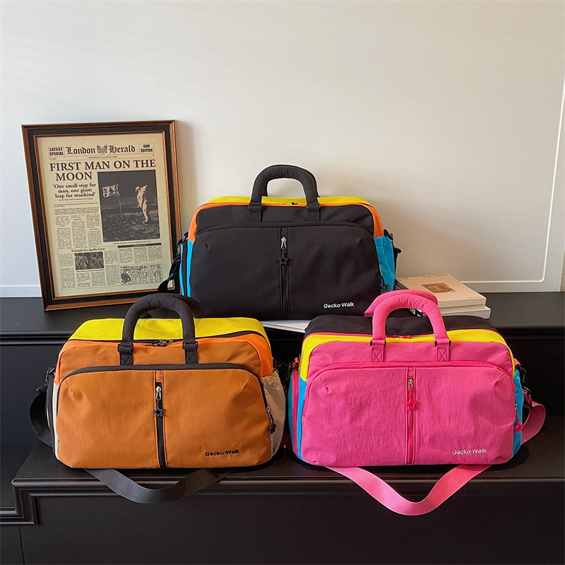 时尚撞色短途旅行包精致单肩出差通勤斜挎行李包可登机健身斜挎包