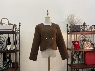 留洋千金穿搭 小香风焦糖上衣 法式高贵感 复古长袖 不退换