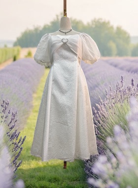 0001L720247 夏季收腰显瘦方领连衣裙时尚百搭女神泡泡袖女装