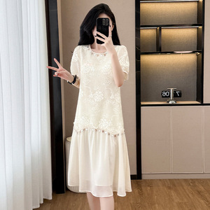 法式亮片绣花时尚连衣裙女2026夏季新款减龄百搭宽松显瘦裙子