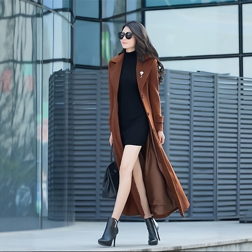 冬季加厚毛呢过膝修身大衣女