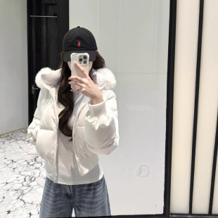 90白鸭绒新款韩版高腰羽绒服女短款显瘦修身小个子百搭大毛领外套