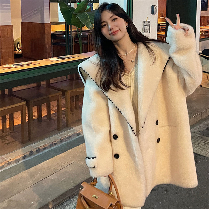 真羊羔毛皮草外套女中长款
