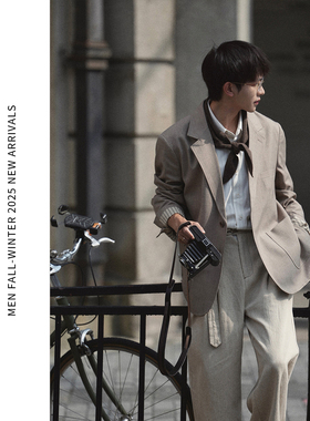 ELI【盖茨比】老钱风羊毛混纺平驳领牛角扣复古休闲西服外套男秋