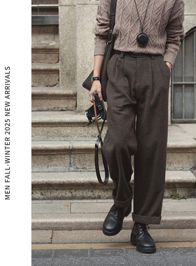 ELI【罗弗岛】老钱风肌理羊毛粗花呢加厚休闲西裤垂感直筒长裤冬