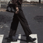 双纱混色抗皱磨毛复古松弛感休闲直筒厚西裤 Eli 维克黑沙滩