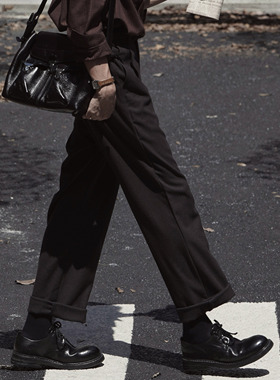 Eli【维克黑沙滩】双纱混色抗皱磨毛复古松弛感休闲直筒厚西裤