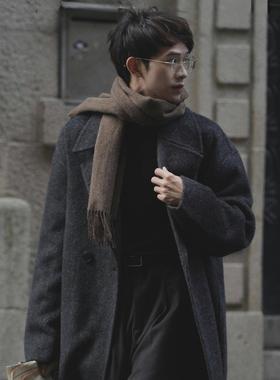 Eli【米兰之夜】蟹钳翻领简约格雷系灰羊毛骆驼绒双面尼大衣外套